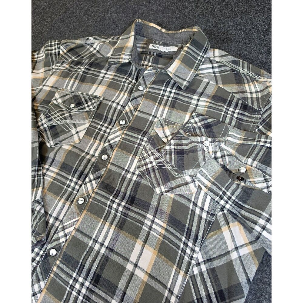 BKE Men's XL Athletic Fit Plaid Western Pearl Snap Shirt Cowboy Long Sleeve